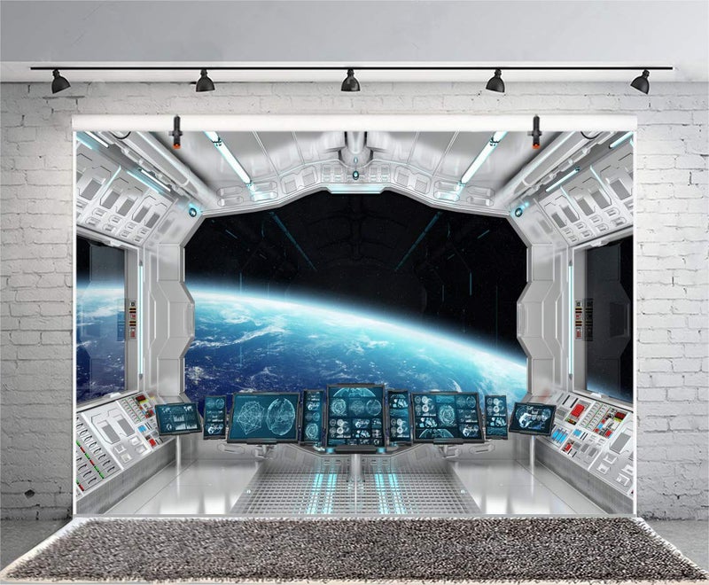 Leyiyi 10x8ft Spaceship Interior Backdrop 3D Universe Workshop Outer Space Travel Science Explore Station Earth Vista Photo Background Cowboy Kids Birthday Portrait Shoot Studio Vinyl Prop Wallpaper - Image 4